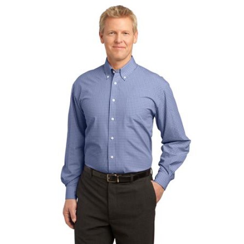 Mens Plaid Pattern Easy Care Shirt - Embroidered