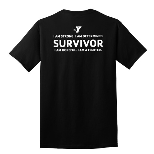 Adult LiveStrong Short Sleeve 100% Cotton Tee - (Left Chest Y Logo) Survivor I Am Strong -Back