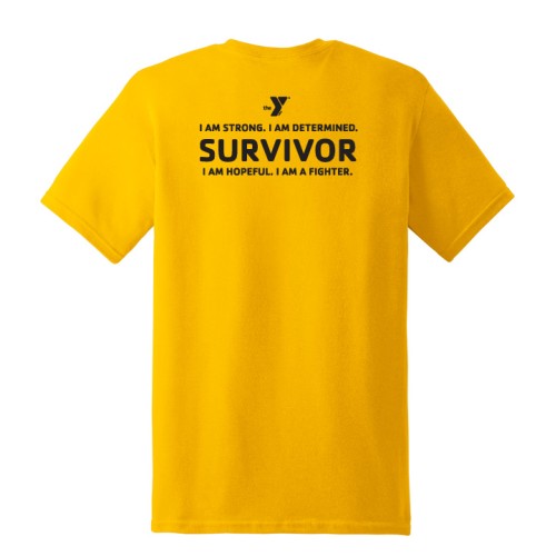 Adult LiveStrong Short Sleeve 100% Cotton Tee - (Left Chest Y Logo) Survivor I Am Strong -Back