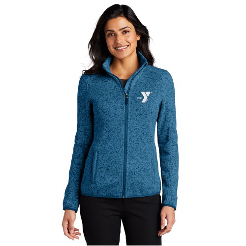 Ladies Heather Sweater Fleece Jacket - Embroidered