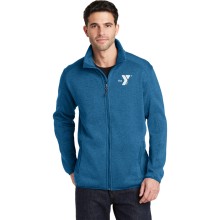 Mens Heather Sweater Fleece Jacket - Embroidered