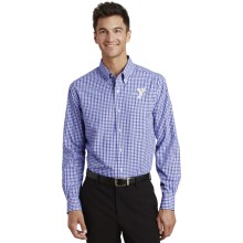 Mens Long Sleeve Gingham Easy Care Shirt - Embroidered