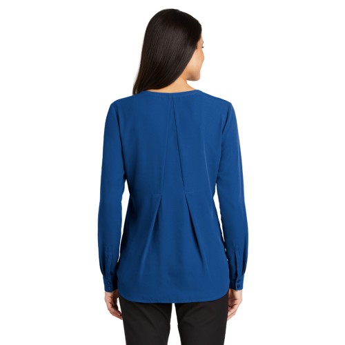 Ladies Long Sleeve Button-Front Blouse - Embroidered