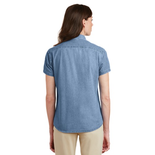 Ladies Short Sleeve Denim Shirt- Embroidered