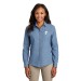 Ladies Long Sleeve Denim Shirt- Embroidered